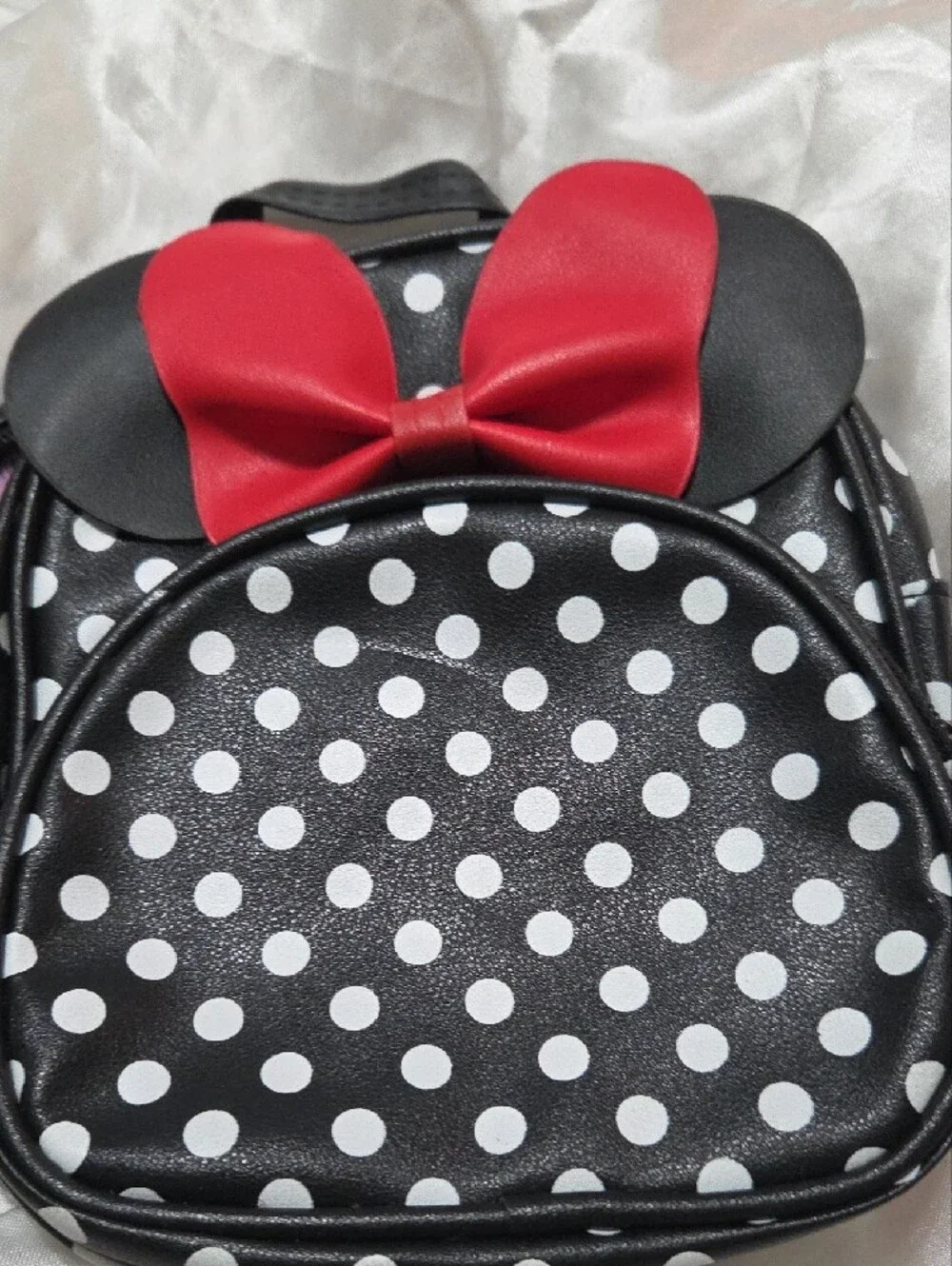 NWT Kids Minnie Mouse Glasses Polka Dot Mini Backpack with Red Bow - Black/White